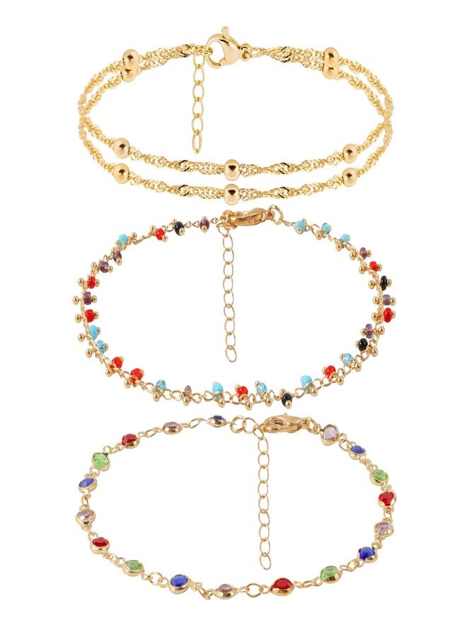 Xyulaan 3 Pcs Ankle Bracelets for Women, Women's Gold Anklets for Women Waterproof Non Tarnish Jewelry Gold, Dainty Cuban Link Anklets for Womens Ankle Bracelets, Cute Summer Beach Anklet Gifts for Christmas - Image 1